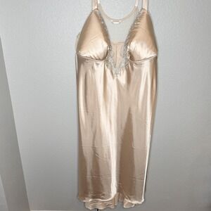 Womens Satin Nightgown 3X Champagne Lace Trim Slip Dress Lingerie Plus Size